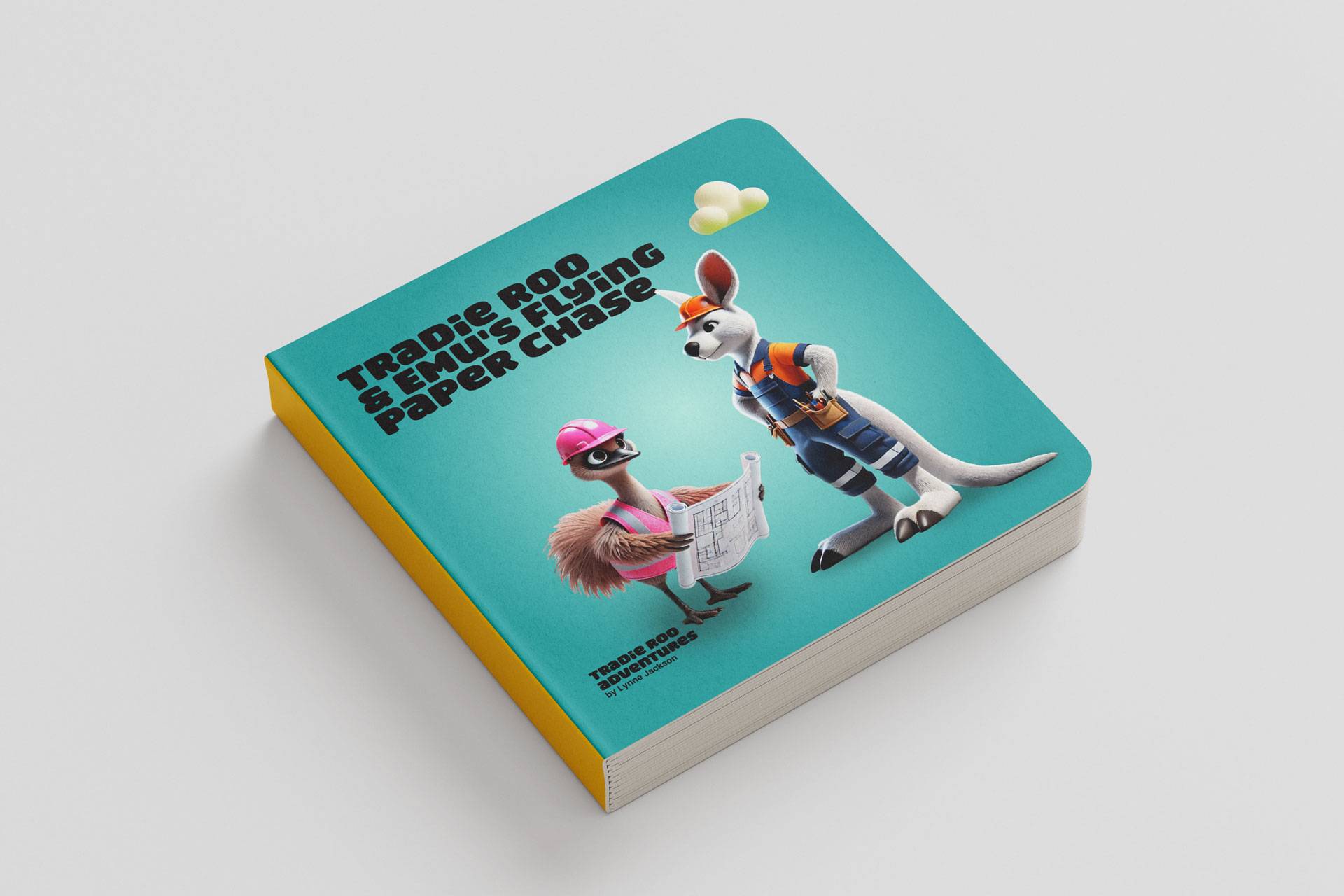 Tradie Roo and Emu's Flying Paper Chase Hard Backed Book