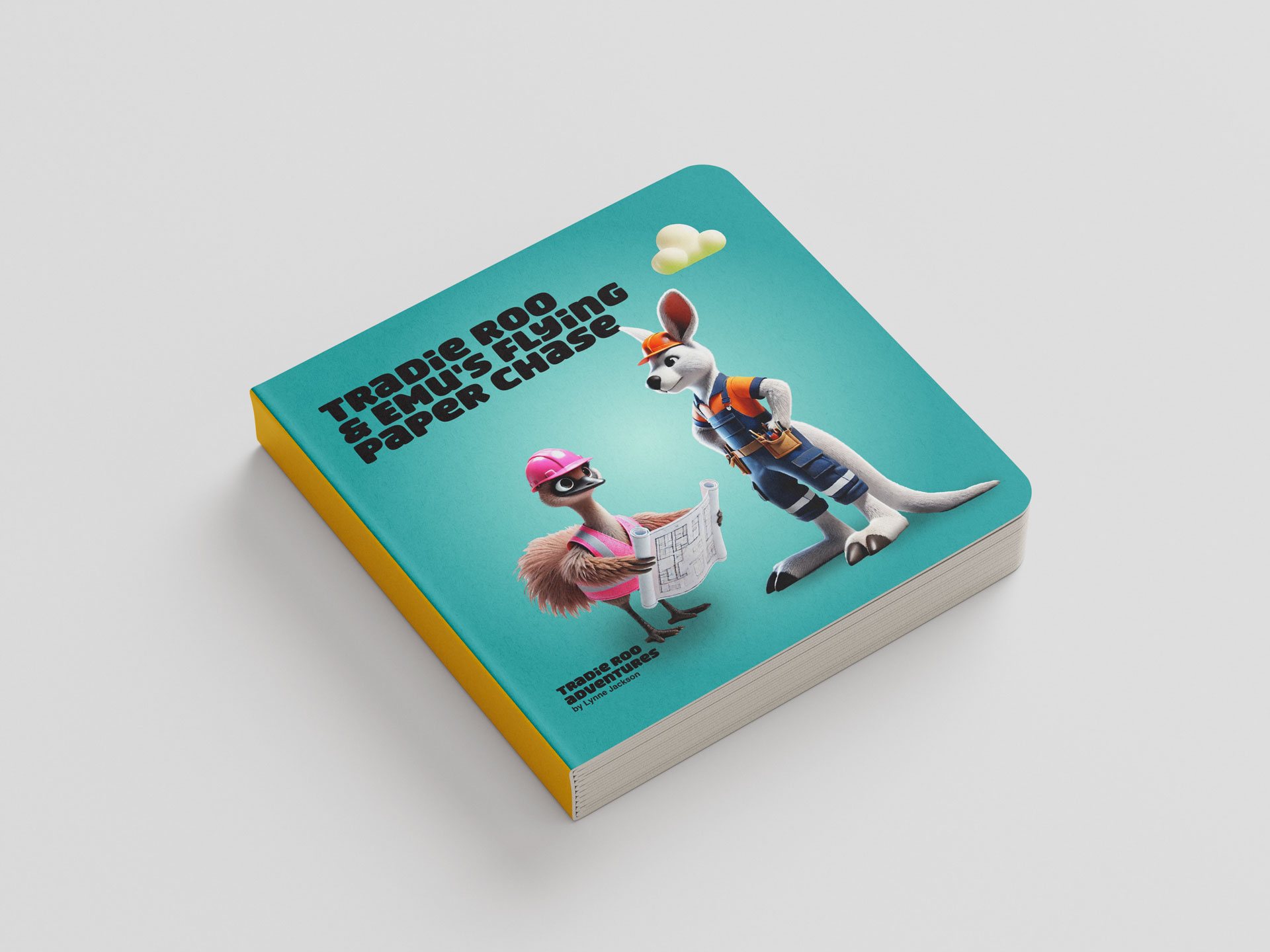 Tradie Roo and Emu's Flying Paper Chase Hard Backed Book