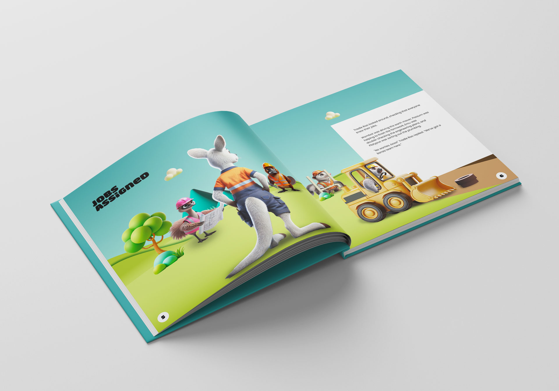 Tradie Roo hardback children’s book - Aussie tradie character toy – Wombat the Excavator - Educational toy for preschool kids – Emu the Engineer
